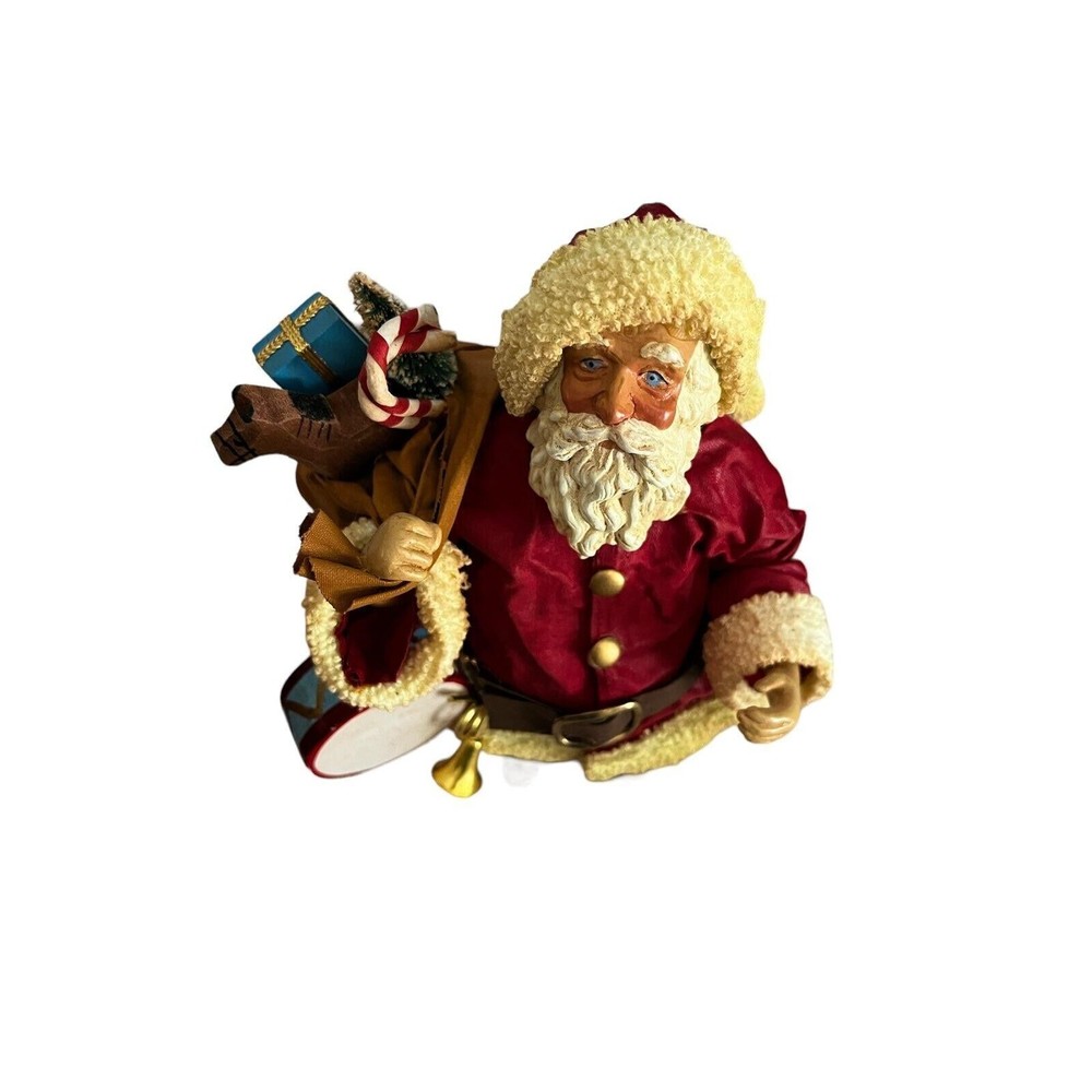Vintage 1986 Clothtique Possible Dreams Resin SANTA with Drum and Toy Bag 10"